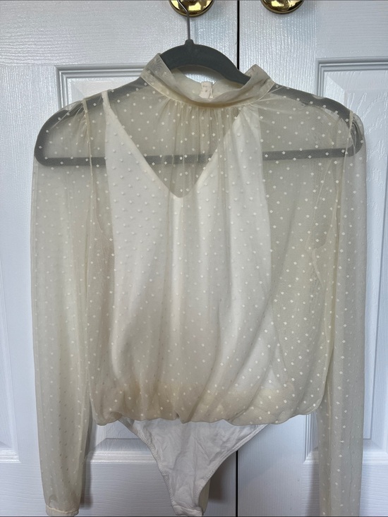 Free People Tops - Free People Sheer Ivory Polka Dot Long-Sleeve Bodysuit Size Small